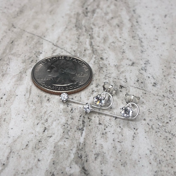 925 Sterling Silver CZ Ear Climber Earrings - Picture 15 of 16
